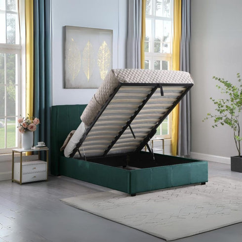 Amelia Plus 4FT6 Storage Bed - Green Velvet Fabric